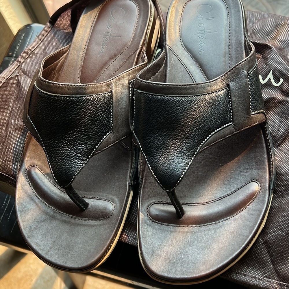 Cole Haan men’s leather dressy flip flops with Nike air  sole. Men’s 9 1/2 - Picture 9 of 10
